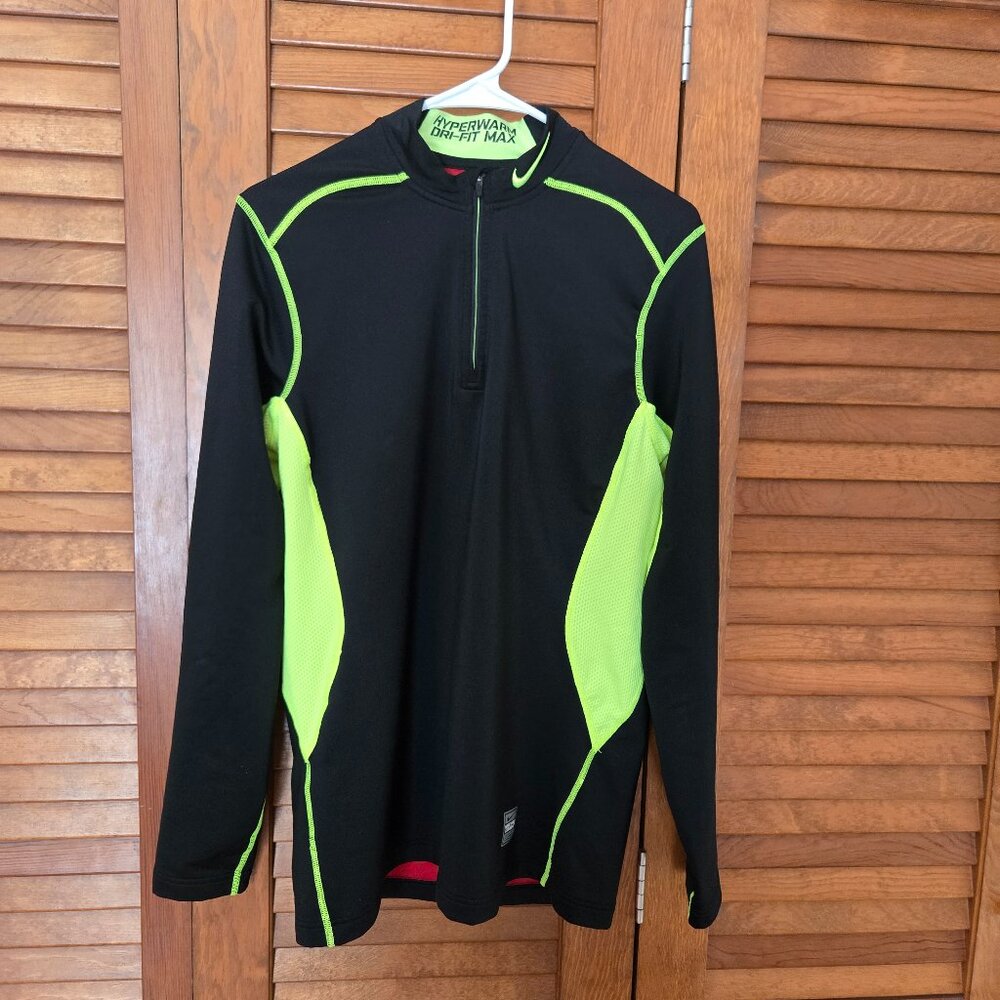 Nike Men's Medium Pro Combat Hyperwarm Dri-Fit Max 1/4 Zip Pullover Black Neon